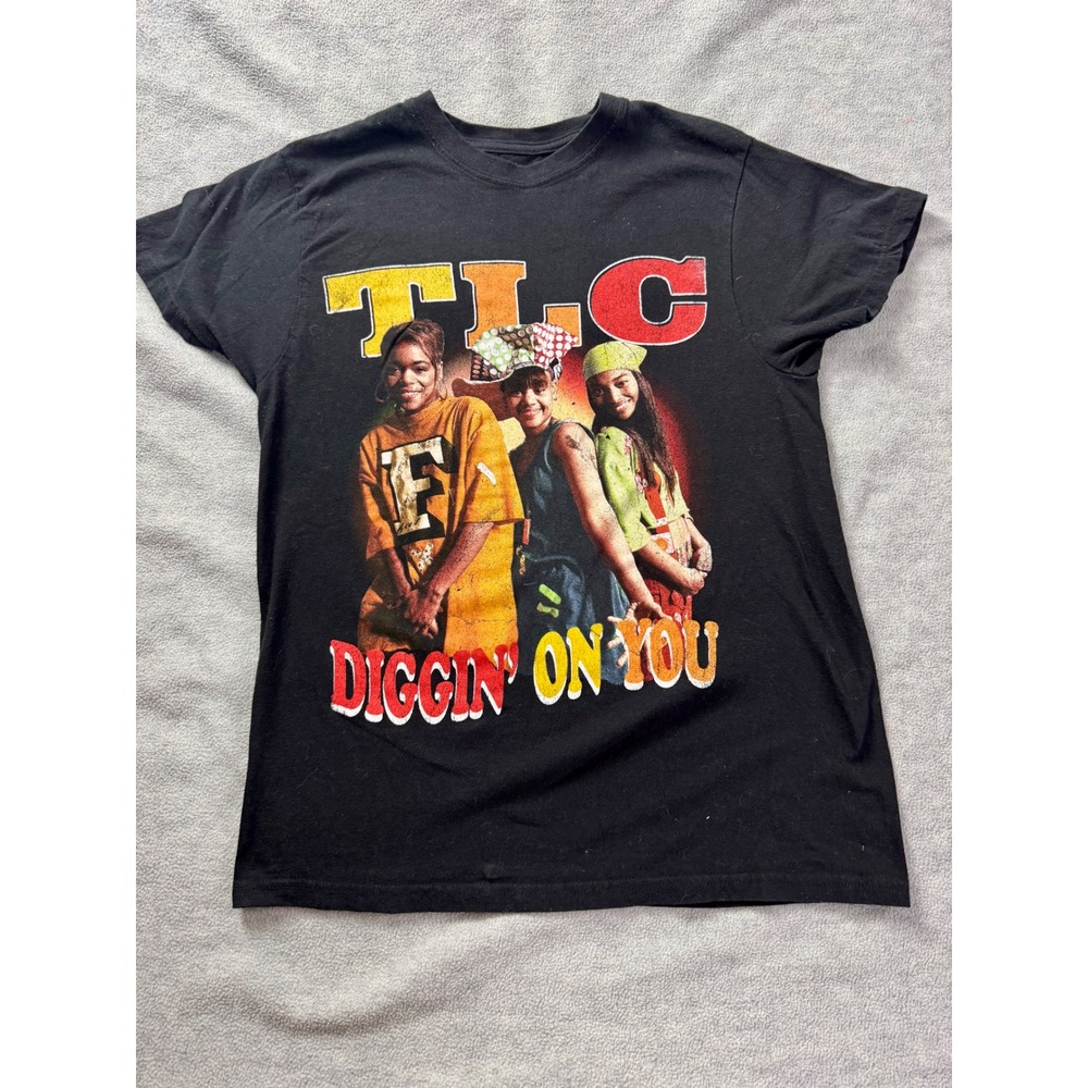 TLC Diggin On You Graphic T-Shirt Black Short Sleeve Music Band Tee Womens M